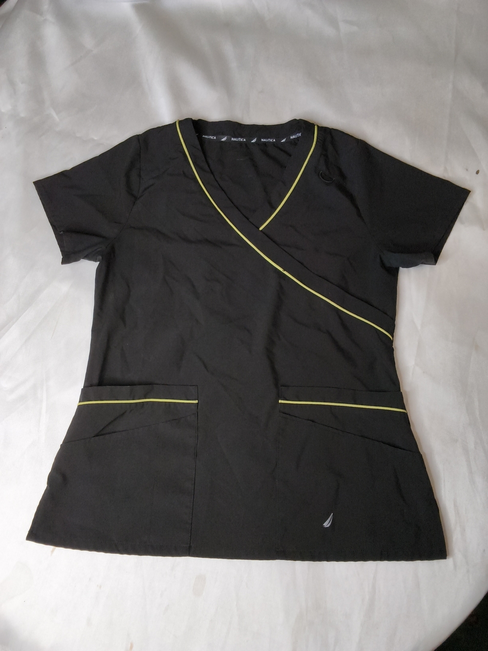 Nautica Black Scrub Top with Lime Trim - Women